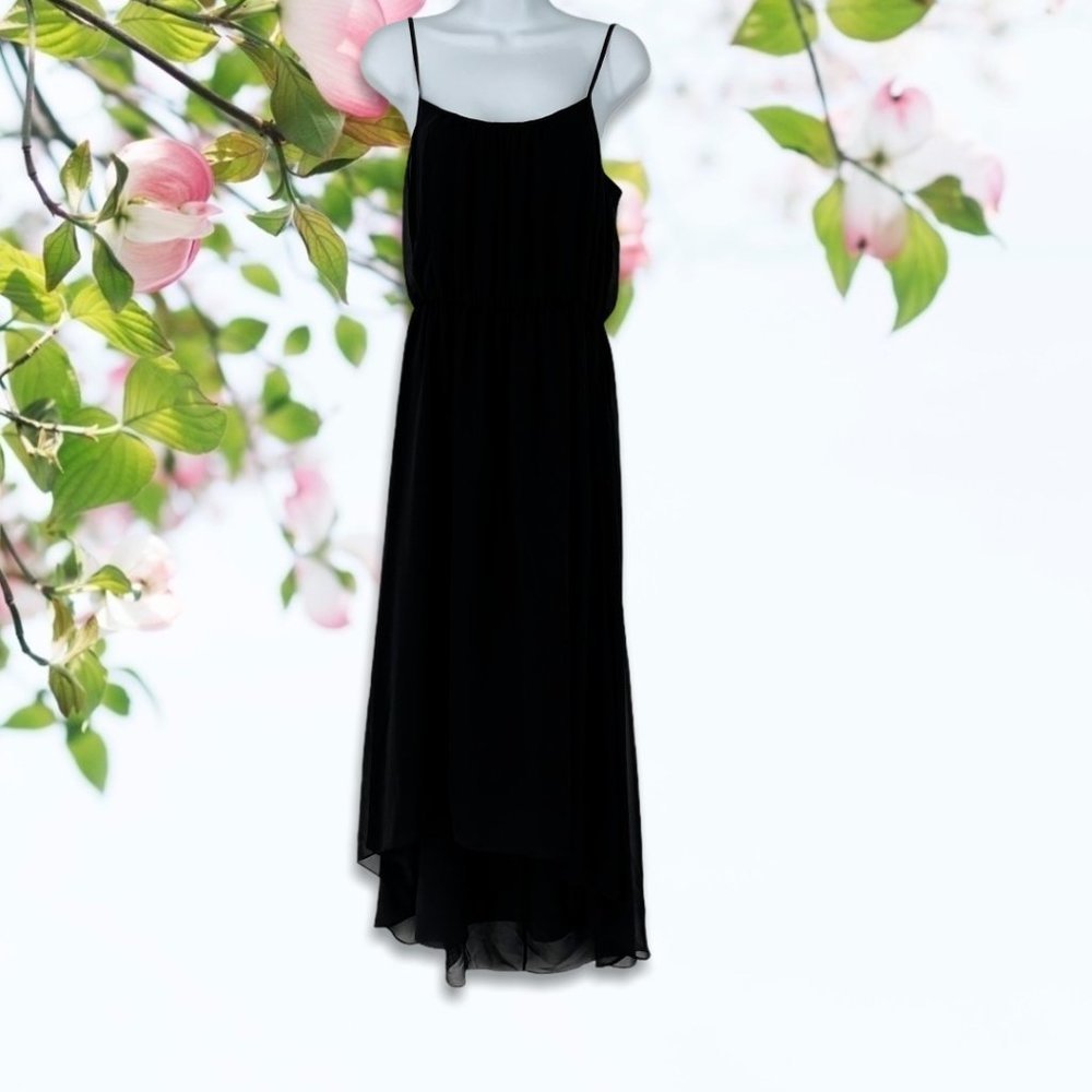 𝅺BANANA Republic Sheer Spaghetti Strap Hi-Low Black Dress